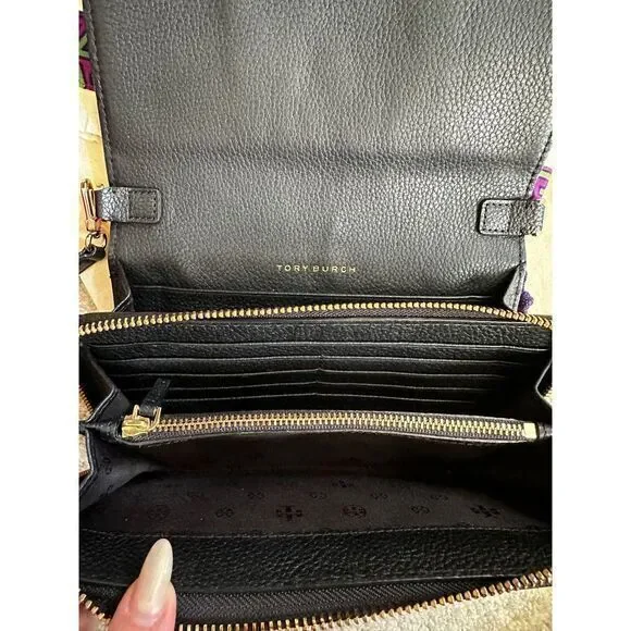 TORY BURCH LADIES BLACK LEATHER HARPER FLAPCLUTCH/CROSSBODY‎ BAG - NEVER USED